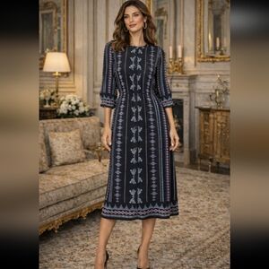 OCTAVIA Black Multicolor Boho Midi Dress Size LARGE